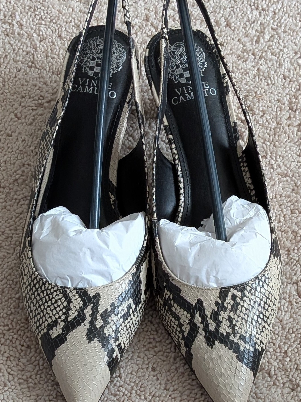 Vince Camuto Pilar Snake-Print Slingback Pumps Black & Cream. 11M New With Box.